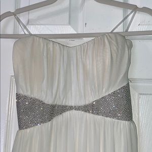 strapless long off-white dress